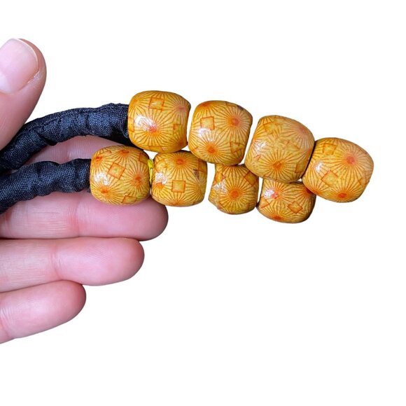 Vintage Large Black Boho Shoulder Bag w/ Embroidered Peacocks, Wooden Beads - Picture 4 of 9